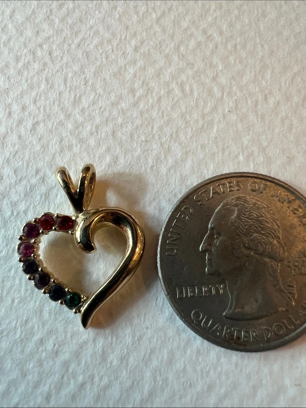 Gold-tone Heart Pendant with Multicolor Gem Accents
